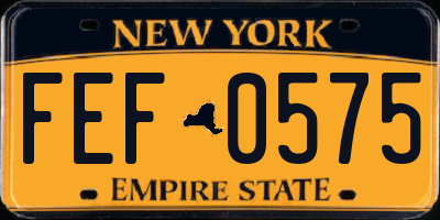 NY license plate FEF0575