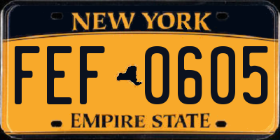 NY license plate FEF0605