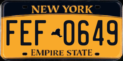 NY license plate FEF0649