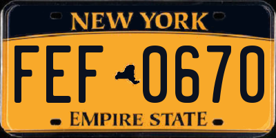 NY license plate FEF0670