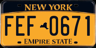 NY license plate FEF0671