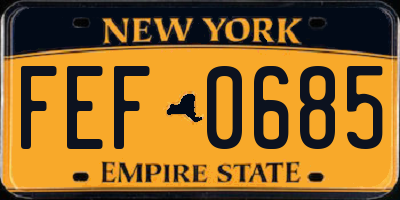 NY license plate FEF0685