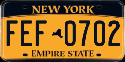 NY license plate FEF0702