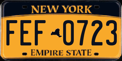 NY license plate FEF0723