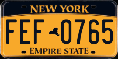 NY license plate FEF0765