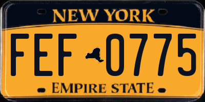 NY license plate FEF0775