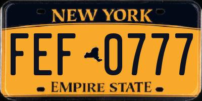 NY license plate FEF0777