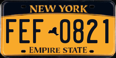 NY license plate FEF0821