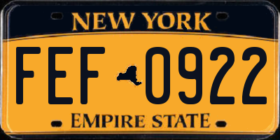 NY license plate FEF0922