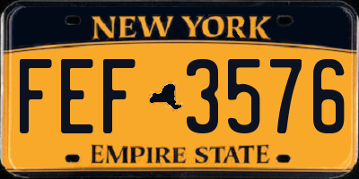 NY license plate FEF3576