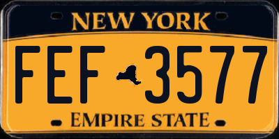 NY license plate FEF3577