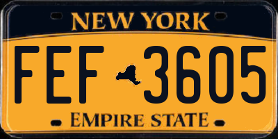 NY license plate FEF3605