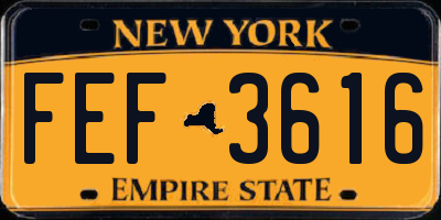 NY license plate FEF3616