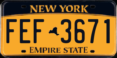 NY license plate FEF3671