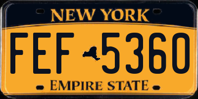 NY license plate FEF5360