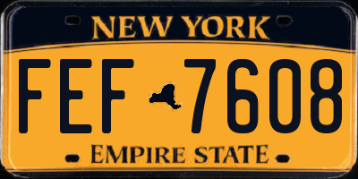 NY license plate FEF7608