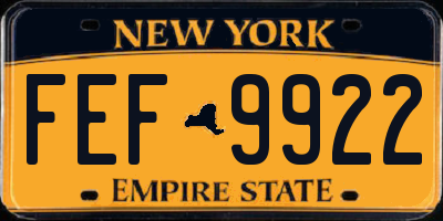 NY license plate FEF9922