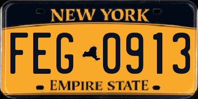 NY license plate FEG0913