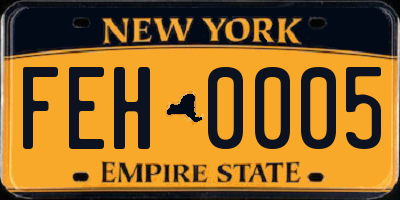 NY license plate FEH0005