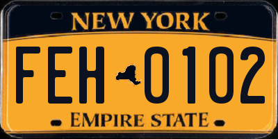 NY license plate FEH0102