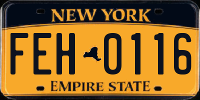 NY license plate FEH0116