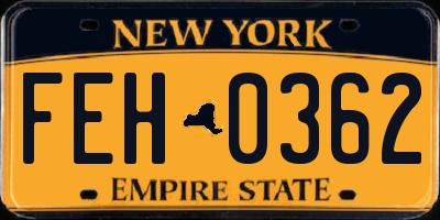 NY license plate FEH0362