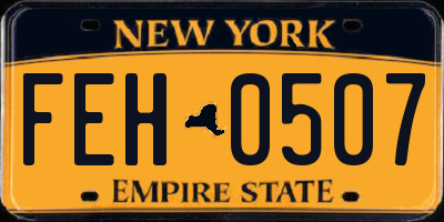 NY license plate FEH0507