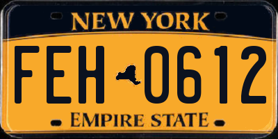 NY license plate FEH0612