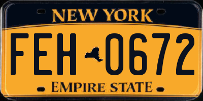 NY license plate FEH0672