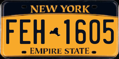 NY license plate FEH1605