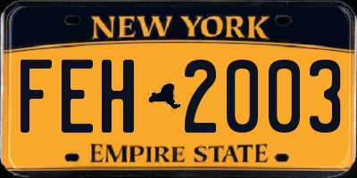 NY license plate FEH2003