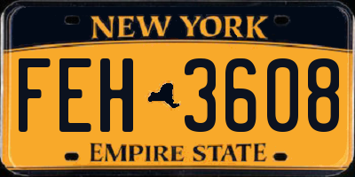 NY license plate FEH3608