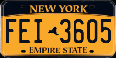 NY license plate FEI3605