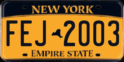 NY license plate FEJ2003