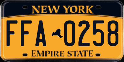 NY license plate FFA0258