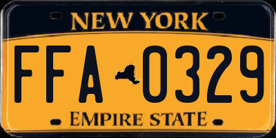 NY license plate FFA0329