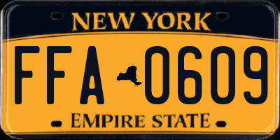 NY license plate FFA0609