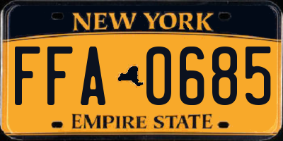 NY license plate FFA0685