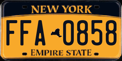 NY license plate FFA0858