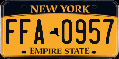 NY license plate FFA0957