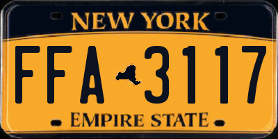 NY license plate FFA3117
