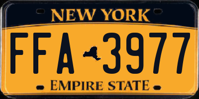 NY license plate FFA3977
