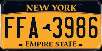 NY license plate FFA3986