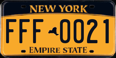 NY license plate FFF0021