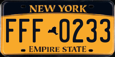 NY license plate FFF0233