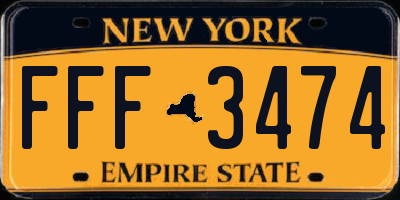 NY license plate FFF3474