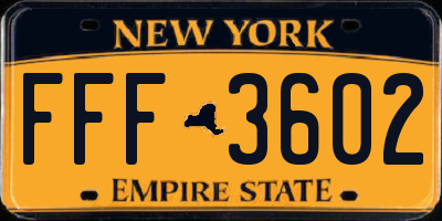 NY license plate FFF3602