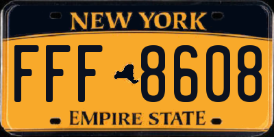 NY license plate FFF8608