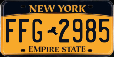 NY license plate FFG2985