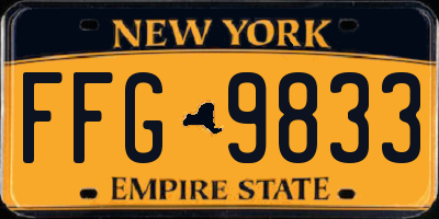 NY license plate FFG9833